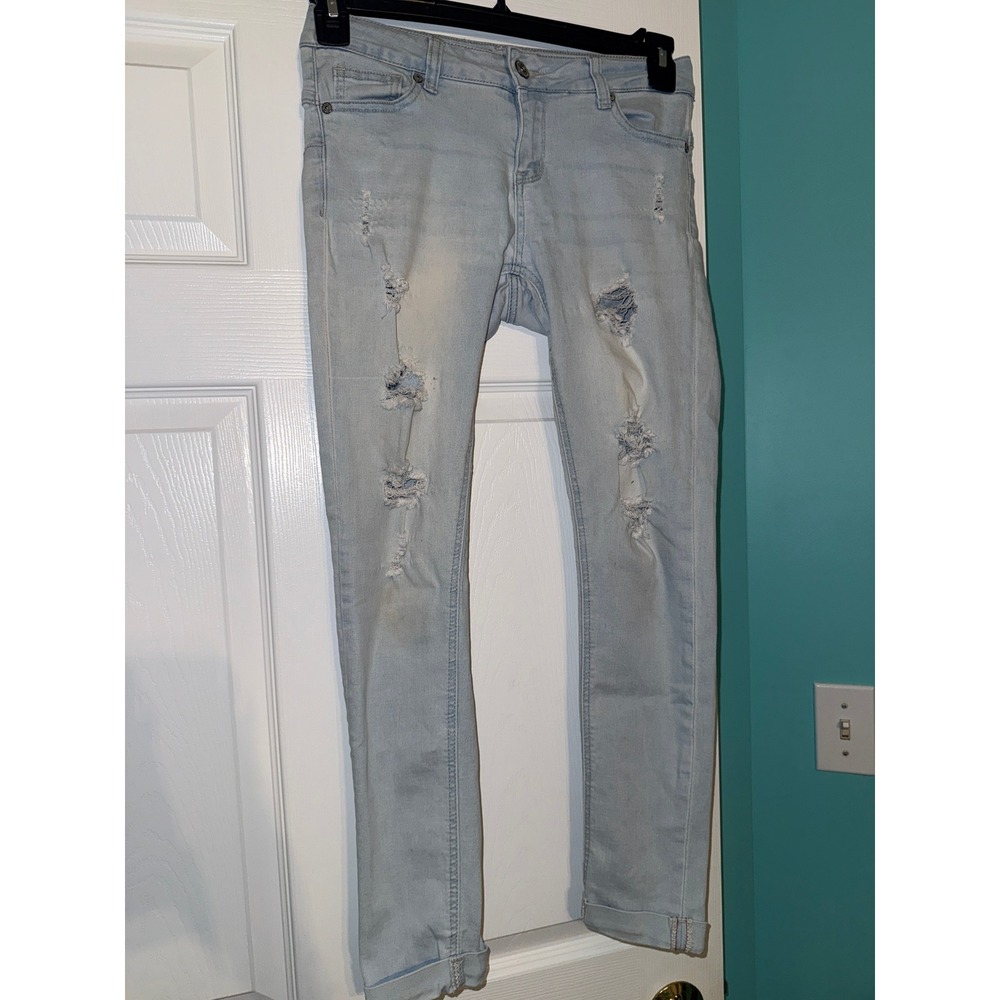 Wax Jean Butt I Love You Light Wash Distressed Skinny Jeans Women Size 3